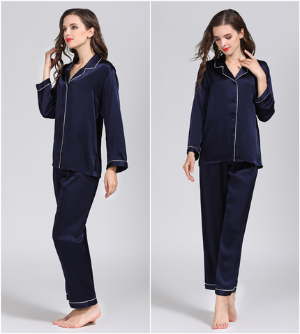 Pyjama classique en soie Pure pour femmes, ensemble chemise de nuit, M, L, XL, YM007, 100% ► Photo 1/6