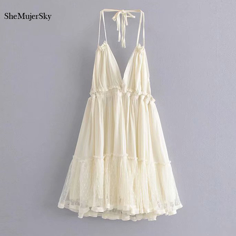 SheMujerSky-Mini robe d'été en dentelle Sexy, dos nu, col en v, robe de soirée élégante ► Photo 1/6