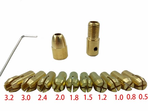 Mandrin à pince en laiton pour Mini perceuse 12 pièce/ensemble, pour outil rotatif Dremel comprenant 0.5/0.8/1.0/1.2/1.5/1.8/2.0/2.4/3.0/3.2mm ► Photo 1/4