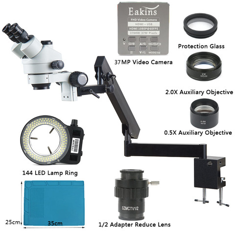 Zoom Focal Simul 3.5X - 90X pince à bras articulé Microscope stéréo trinoculaire + caméra vidéo USB HDMI 37MP pour la réparation de circuits imprimés ► Photo 1/6