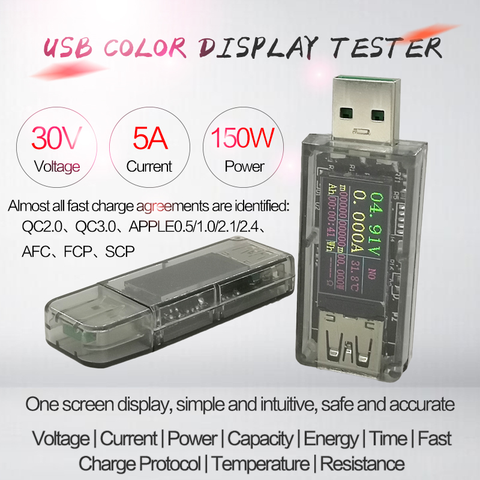 Testeur de tension numérique DC 30v 5A USB, indicateur de capacité de courant, QC 2.0 3.0 FCP AFC DCP, détecteur de batterie d'alimentation ► Photo 1/6