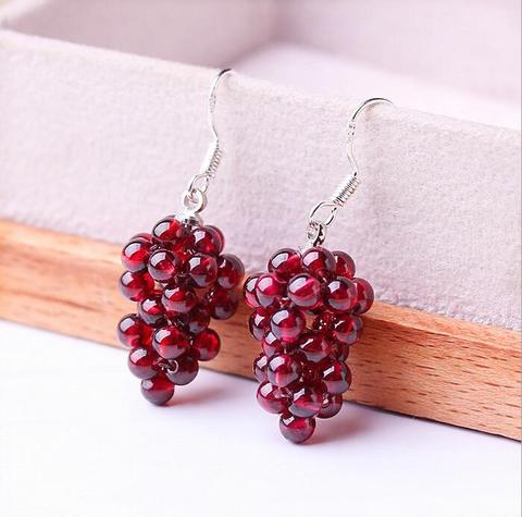 Boucles d'oreilles raisin cristal naturel grenat, crochet d'oreille en argent 925, mode bijoux, boucles d'oreilles ► Photo 1/5