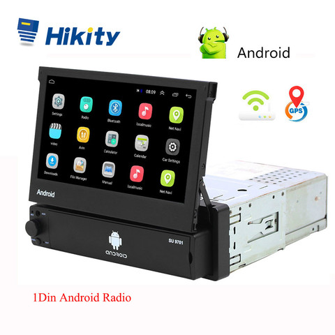 Hikity Android 8.1 Autoradio rétractable GPS Wifi Autoradio 1 Din 7 ''écran tactile voiture multimédia MP5 lecteur Support caméra ► Photo 1/5