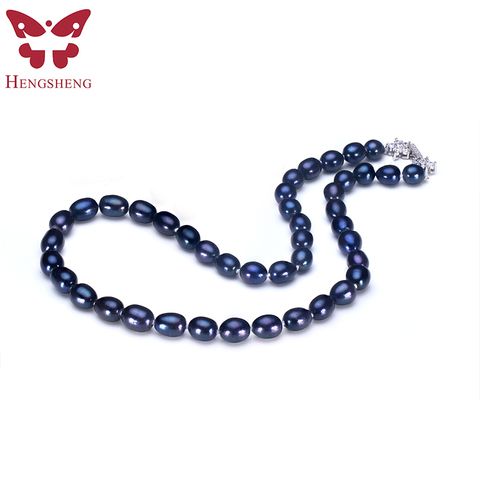 2022 Nouveau Naturel Noir Perle Bijoux Collier, Réel D'eau Douce 8-9mm Perle Avec Étoiles Boucle Femmes Collier, Boîte à Bijoux de mode ► Photo 1/1