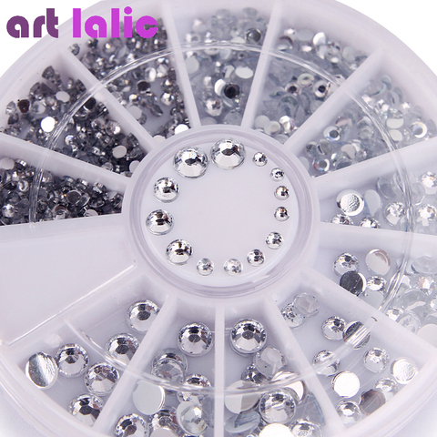 400 pièces Nail Art strass mélangé argent rond diamant 1.2mm / 2mm / 3mm / 4mm 3D décoration des ongles acrylique UV Gel ► Photo 1/4
