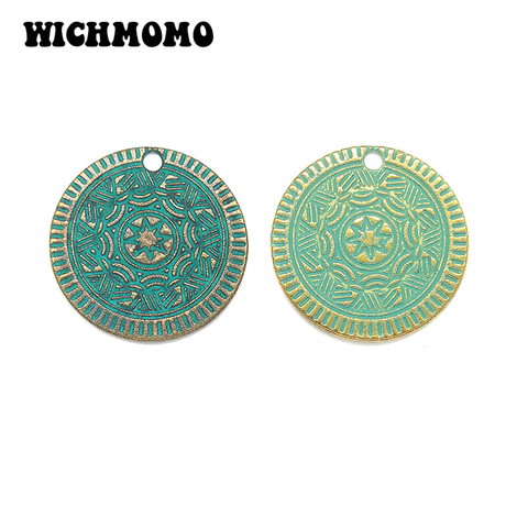 10 pièces/sac 25 MM rétro patine plaqué alliage de Zinc vert rond breloques pendentifs pour accessoires de bijoux à bricoler soi-même PJ015 ► Photo 1/5