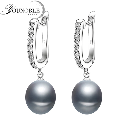 Boucles d'oreilles pour femmes, boucles d'oreilles classiques en argent sterling 925, boucles d'oreilles grises en perles, idée cadeau d'anniversaire ► Photo 1/6