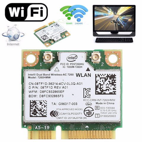 Mini carte pci-express sans fil 876M double bande 2.4 + 5G Bluetooth V4.0 Wifi pour Intel 7260 AC DELL 7260HMW CN-08TF1D ► Photo 1/6