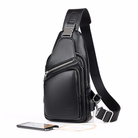 Jackkevin – sac à bandoulière en cuir noir pour hommes, sac de poitrine, anti-cambriolage, chargeur USB, sacs de voyage, 2022 ► Photo 1/6