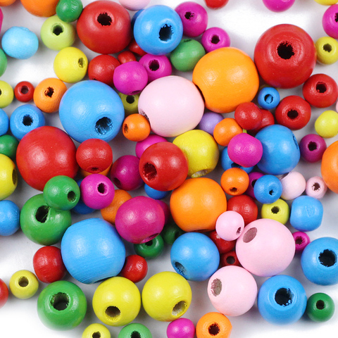 JHNBY-500 pièces de perles rondes en bois multicolores, 4/6/8mm, pour la fabrication de bijoux, DIY, hochet pour bébé, sucette, perles espacées ► Photo 1/6
