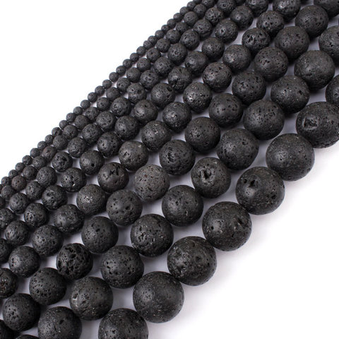 Perle ronde noire en pierre naturelle de lave, 4,6mm, 8,10mm, pour la fabrication de bijoux, colliers, boucles d'oreilles, 15 pouces, livraison gratuite ► Photo 1/6