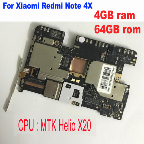 Carte mère globale débloquée pour Xiaomi Redmi NOTE 4X MTK Helio X20, 4 go/64 go, circuit imprimé électronique avec Firmware ► Photo 1/1