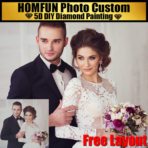 HOMFUN – PHOTO personnalisée en diamant 5D, peinture, image en strass, broderie, perle, cadeau, point en croix, décor de maison ► Photo 1/6