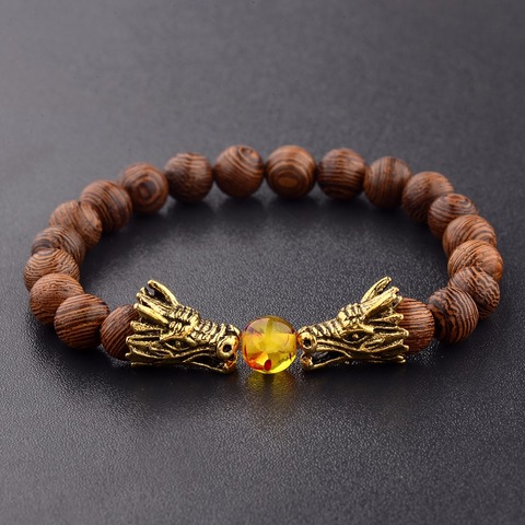 Bracelets en perles de bois pour femmes, bijoux de méditation, couleur or et argent, perles de Dragon, bijoux de prière, Yoga, livraison directe ► Photo 1/6