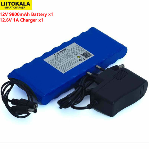 Liitokala – batterie Rechargeable 12 v, 9,8 ah, 9800mAh, 18650 mAh, panneau de Protection, pour moniteur CCTV, chargeur 12.6V 1a ► Photo 1/1