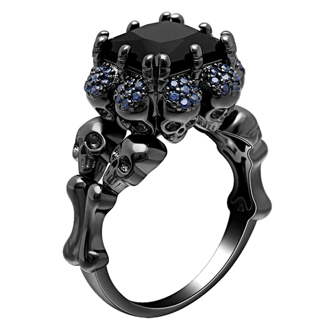 Ufooro charme mode noir CZ multi-tête Style crâne anneaux bijoux Punk squelette anneau pour femmes hommes fête bijoux livraison directe ► Photo 1/1