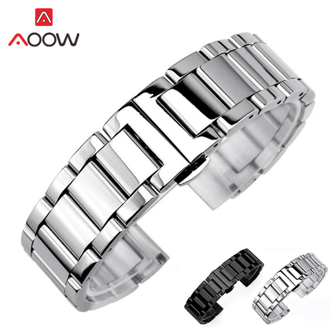 Bracelet de montre à 3 pointeurs, en acier inoxydable, poli mat avec déploiement, boucle de remplacement, 18mm, 20mm, 22mm, 24mm ► Photo 1/6