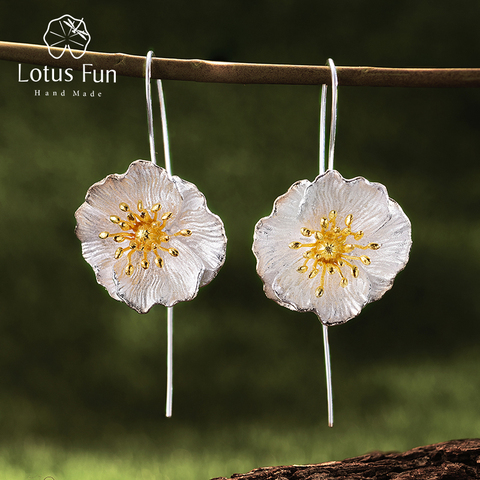 Lotus Fun-boucles d'oreilles en or 925 véritable argent Sterling 18K, bijoux fins faits à la main, mignon Poppies fleur, Brincos ► Photo 1/6