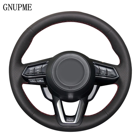 Housse de volant cousu main en cuir noir housse de volant de voiture pour Mazda CX-3 CX3 CX-5 CX5 2017 2022 ► Photo 1/6