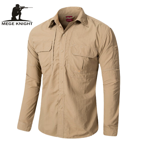 MEGE-vêtement de marque, chemise d'été à manches longues pour hommes, chemise Cargo à séchage rapide et respirant, Camisa Social masculin ► Photo 1/6