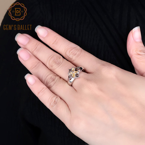 Gem's Ballet – bague en argent 925, bijoux, bague de Cocktail en Citrine, Quartz fumé naturel multicolore, cadeau pour femmes, bijoux fins Vintage ► Photo 1/1