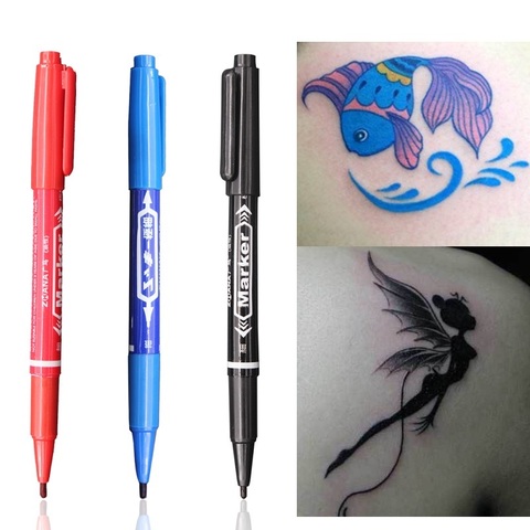 Stylo marqueur de tatouage, 3 pièces, stylo marqueur de peau à pointe Fine, encre de grande capacité 0.5mm et 1mm, outil de tatouage pour scribes, encre étanche, stylo à sourcils ► Photo 1/6