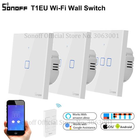 SONOFF – interrupteur intelligent Wifi T1EU, avec commande à distance ON/OFF, 1/2/3 Gang, 433Mhz, RF/Voice/APP/Touch, 86 types de maison intelligente TX ► Photo 1/6