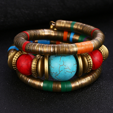 HOCOLE 2022 nouvelle mode pierre naturelle coloré serpent Bracelet bracelets pour femme Vintage multicouche métal Bracelet bijoux indien ► Photo 1/6