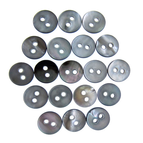 Boutons de chemise en nacre noire, 50 pièces, 3/8 pouces, coquille naturelle, irisé noir, 2 trous, boutons 9.0mm ► Photo 1/6