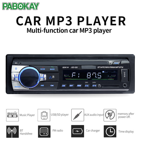 JSD520 ISO 12V Bluetooth autoradio intégré au tableau de bord 1 entrée FM Aux prise en charge Mp3/MP4 USB MMC WMA AUX dans le lecteur autoradio TF ► Photo 1/6