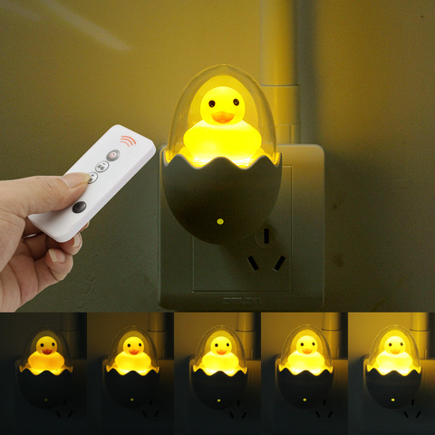 Veilleuse LED jaune canard mignon avec capteur de contrôle, lampe à intensité réglable avec télécommande, prise ue, 220V, pour la maison, chambre à coucher, cadeau pour enfants ► Photo 1/6