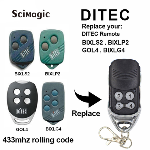 DITEC télécommande de garage Ditec BIXLS2 BIXLP2 GOL4 BIXLG4 télécommande de garage à code roulant 433MHz & DITEC GOL4C ouvre-code fixe ► Photo 1/6