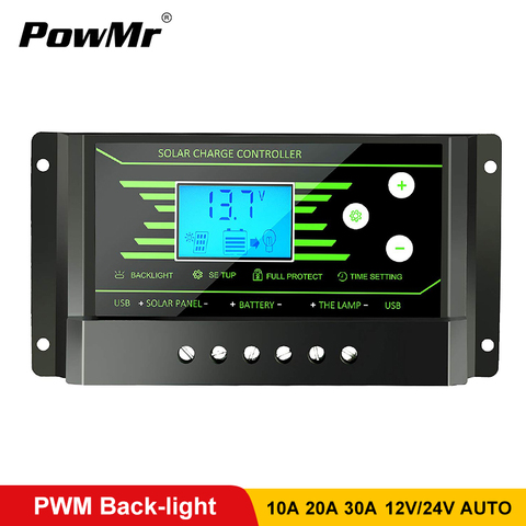 Contrôleurs solaires PWM 30A 20A 10A 12 V 24 V Auto PV contrôleur de Charge solaire rétro-éclairage LCD affichage double 5 V USB régulateur de batterie ► Photo 1/6