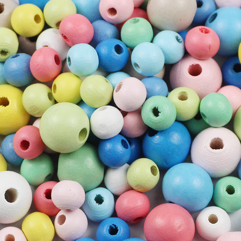 JHNBY – perles en bois de couleur 8/10/12mm, 200 pièces, perles d'espacement rondes, pour attache-sucette, résultats de bijoux, fabrication de collier à faire soi-même ► Photo 1/6
