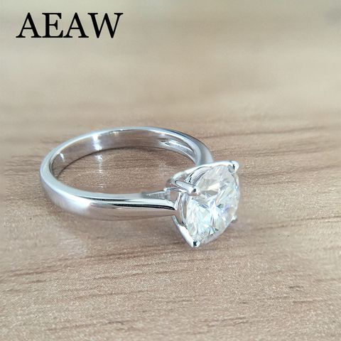 Bague de fiançailles en argent plaqué platine DF 1.0ct, coupe ronde 6.5mm, bague de fiançailles en Moissanite pour femmes ► Photo 1/6