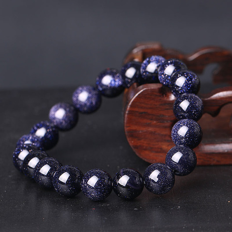 Bracelet en grès naturel bleu, Vintage, pour hommes et femmes, bijou cadeau, Bracelet en perles, 4-6-8-10-12-14-16mm ► Photo 1/6