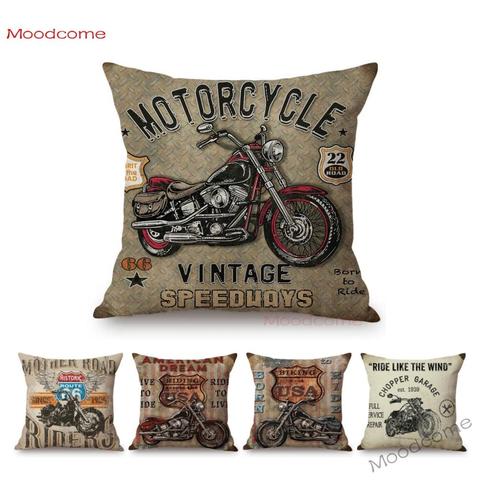 Vintage Style américain Muscle moto Club Art jeter taie d'oreiller rétro classique moto affiche Art lin housse de coussin ► Photo 1/6