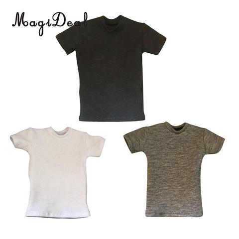 MagiDeal – T-Shirt manches col rond pour homme, haut court, ample, en coton, échelle 1/6, 12 pouces, 3 couleurs ► Photo 1/6