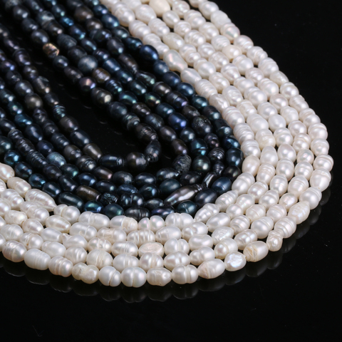 Perles naturelles de culture d'eau douce perles forme de riz 100% perles naturelles pour la fabrication de bijoux bricolage brin 13 pouces taille 5-6mm ► Photo 1/6