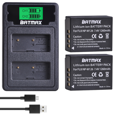 2 batteries NP-W126 NP-W126S + chargeur LCD USB, pour Fujifilm FinePix HS30EXR HS33EXR HS50EXR X-A1 X-E1 X-E2 x-pro 1 ► Photo 1/6
