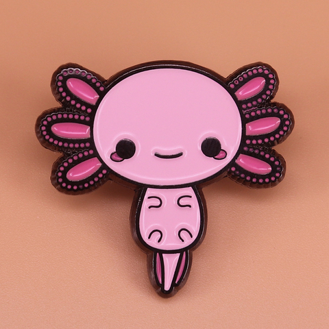 Axolotl – broche hexagonale en émail pour femme, épingle de poisson rose amphibie, badge animal marin, bijoux mignons, cadeau pour petite amie ► Photo 1/2