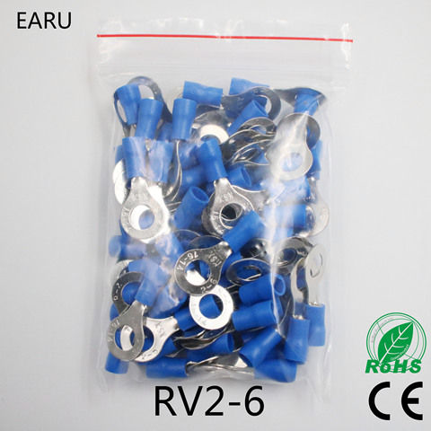 Connecteur de câble à anneau bleu isolé, RV2-6 pièces/paquet, terminal à sertir électrique, 100-1.5mm, 2.5 RV ► Photo 1/3