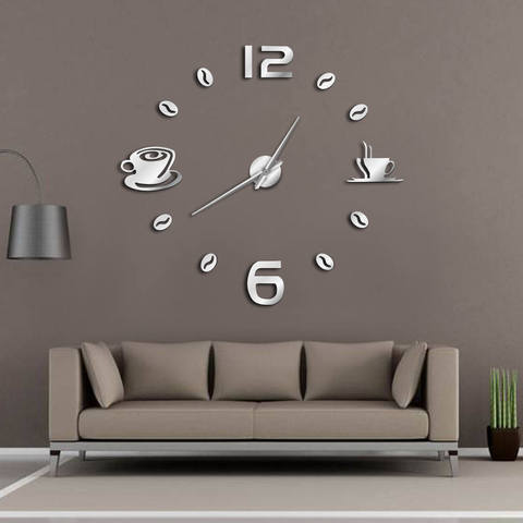 Horloge murale de café sans cadre | Grande horloge murale géante, Design moderne, tasse de café grain de café, décoration murale de cuisine, bricolage ► Photo 1/6