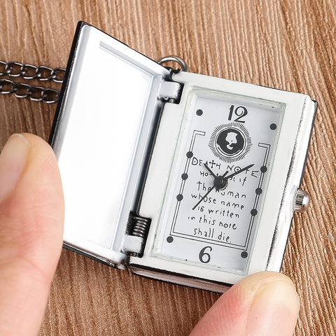 Steampunk Cool Note de mort montre de poche à Quartz petite taille noir livre forme collier pendentif hommes femmes enfants cadeau d'anniversaire ► Photo 1/6