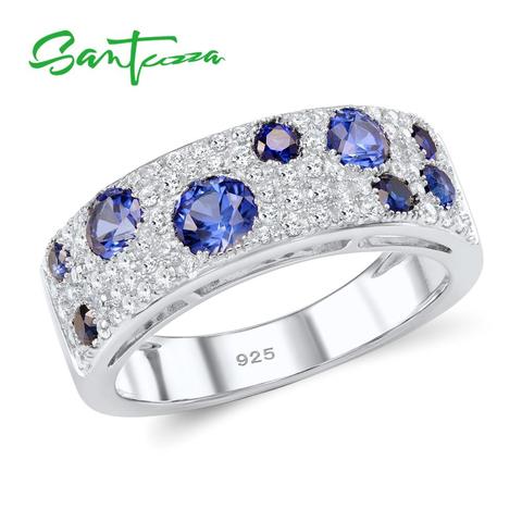 SANTUZZA Bagues En Argent Pour Femmes Authentiques 925 En Argent Sterling Bleu Étincelant Nano Zircone Cubique Bijoux De Mode à la Mode ► Photo 1/6