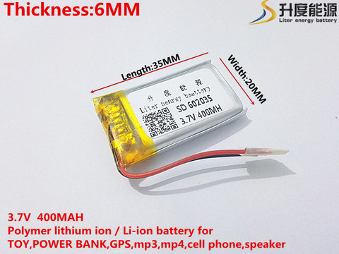 Batterie lithium-ion polymère, pièces/lot, 602035 mah, 400 V, produit de qualité, certifié CE FCC ROHS ► Photo 1/2