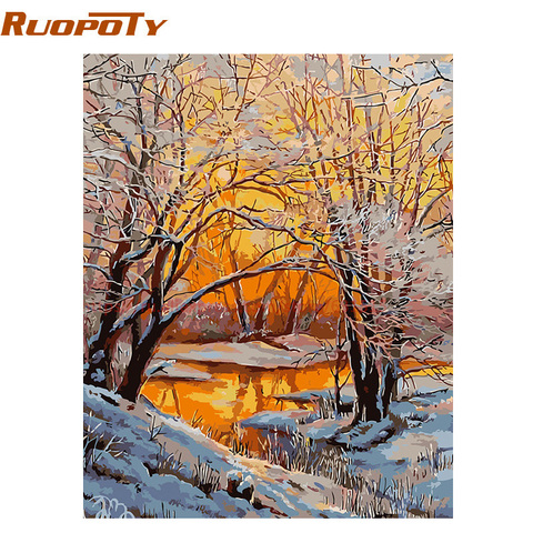 RUOPOTY – peinture à l'huile par numéros 40x50, cadre de neige, paysage peint à la main, décoration de maison, acrylique, tableau d'art mural moderne ► Photo 1/6
