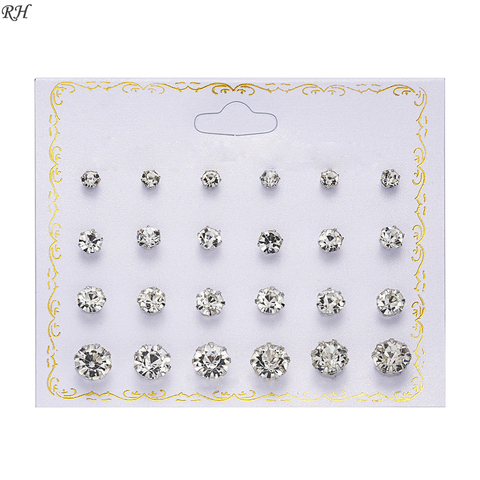 Kit de boucles d'oreilles en cristal simulé de perles pour femmes, accessoires de bijouterie, Piercing, boule, 12 pièces, paires/ensemble ► Photo 1/6