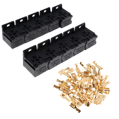 10 Pieces Automotive 30A-80A 5 Pin Relay Sockets Connector Holder With 50 Pieces 6.3mm Terminals ► Photo 1/6