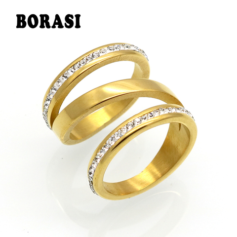 BORASI-bagues de fiançailles couleur or pour femmes, bijoux en acier inoxydable, bijoux de mariage, anneau en cristal, en acier inoxydable ► Photo 1/5